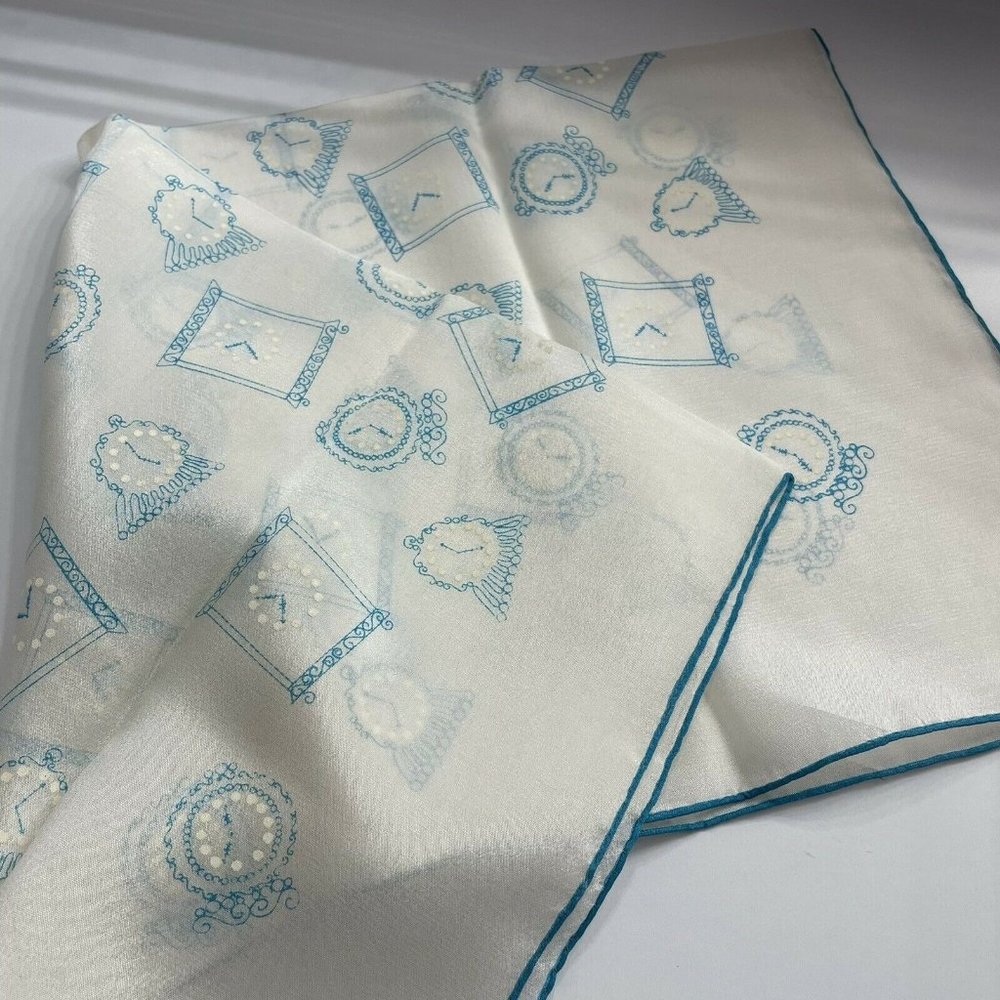 Vintage Square Silk Scarf Unique Clock Print 17”